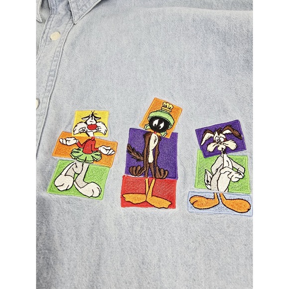 Vintage Looney Tunes‎ Shirt Mens 2XL Denim Warner Bros Bugs Daffy Cartoon 90s - Picture 4 of 12